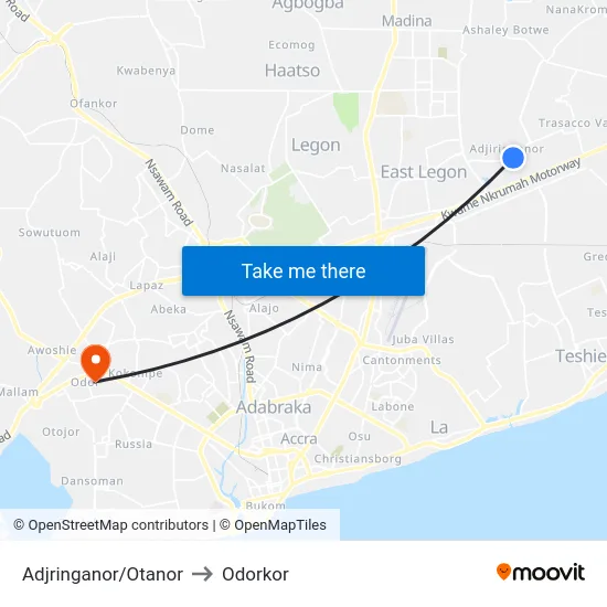 Adjringanor/Otanor to Odorkor map