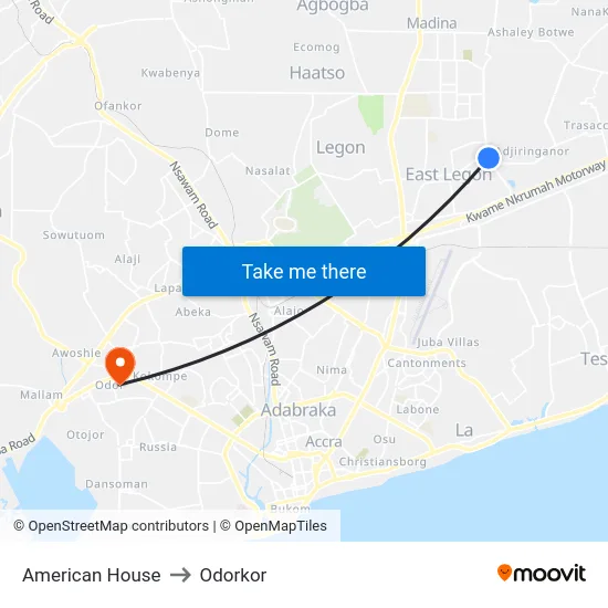 American House to Odorkor map