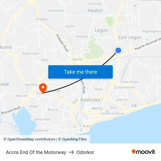 Accra End Of the Motorway to Odorkor map