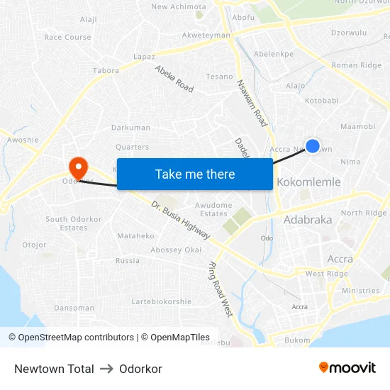Newtown Total to Odorkor map