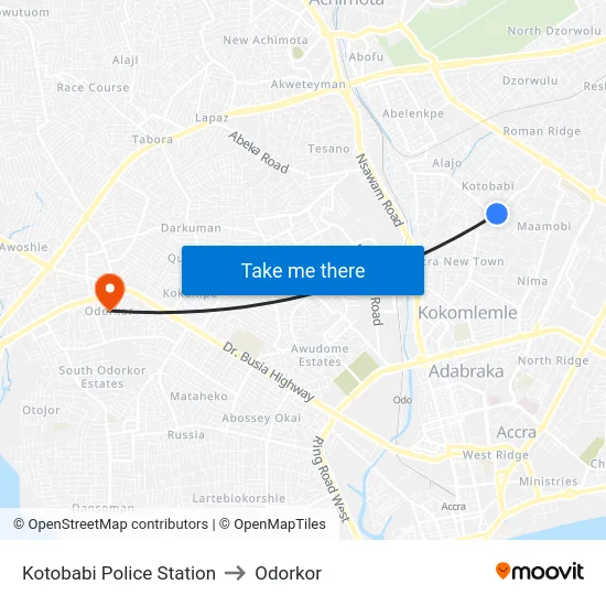 Kotobabi Police Station to Odorkor map