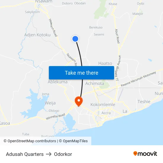 Adusah Quarters to Odorkor map