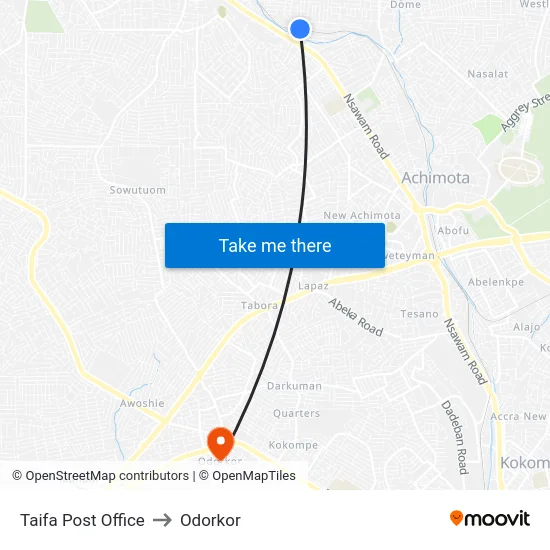Taifa Post Office to Odorkor map