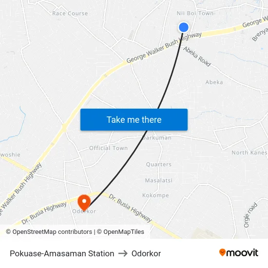 Pokuase-Amasaman Station to Odorkor map