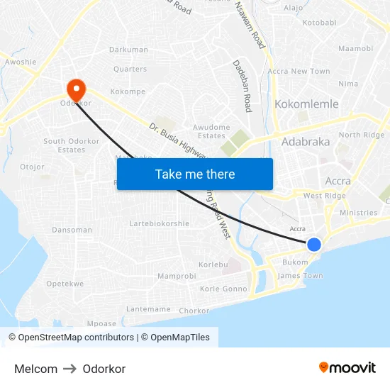 Melcom to Odorkor map