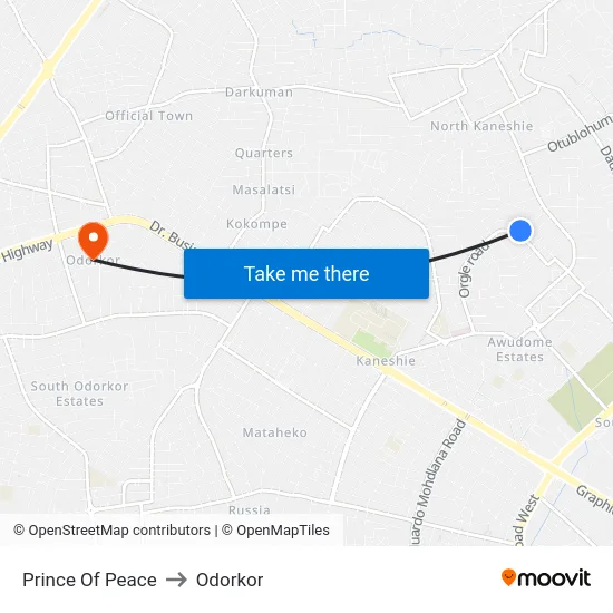 Prince Of Peace to Odorkor map