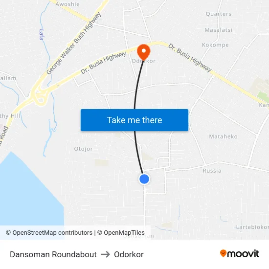 Dansoman Roundabout to Odorkor map