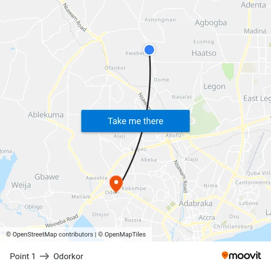 Point 1 to Odorkor map