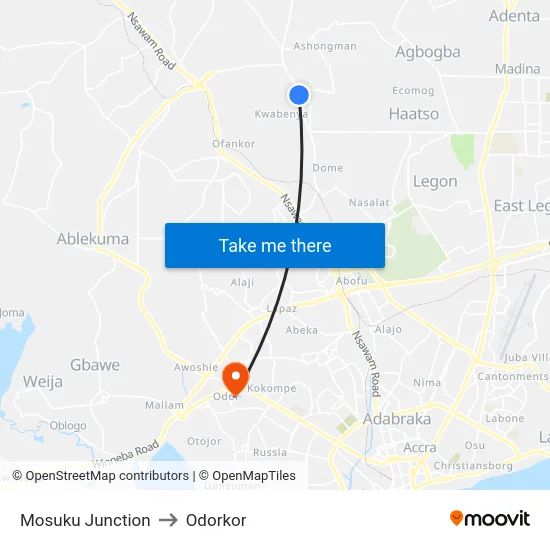 Mosuku Junction to Odorkor map