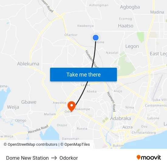 Dome New Station to Odorkor map