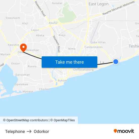 Telephone to Odorkor map