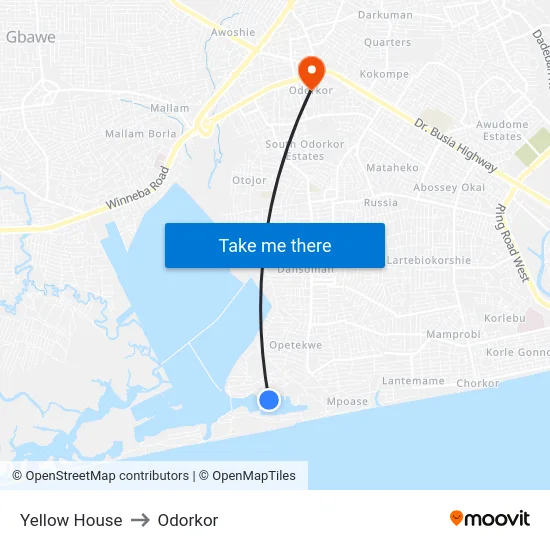 Yellow House to Odorkor map