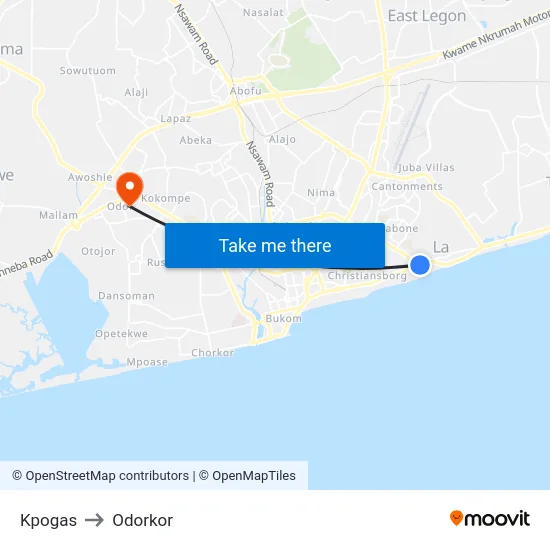 Kpogas to Odorkor map