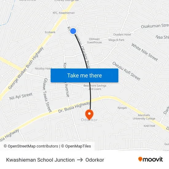 Kwashieman School Junction to Odorkor map