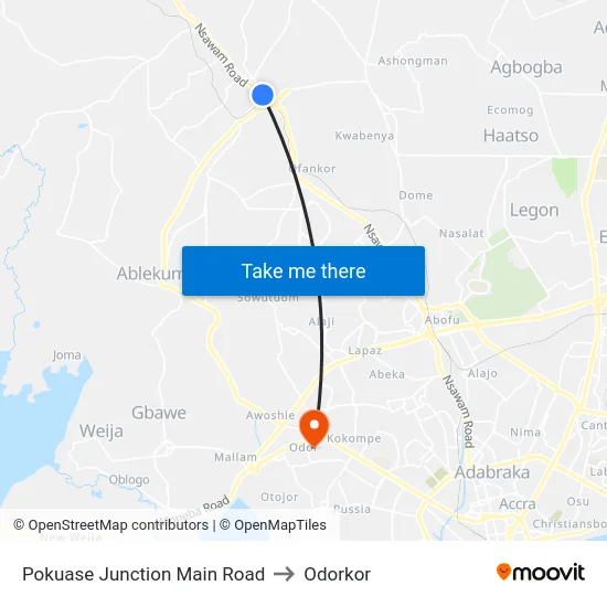 Pokuase Junction Main Road to Odorkor map