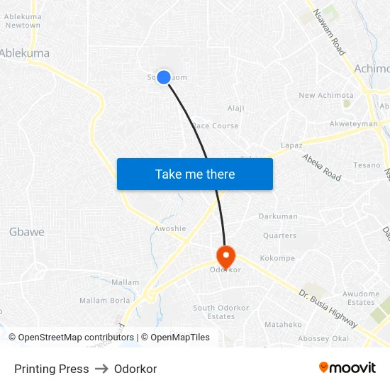 Printing Press to Odorkor map