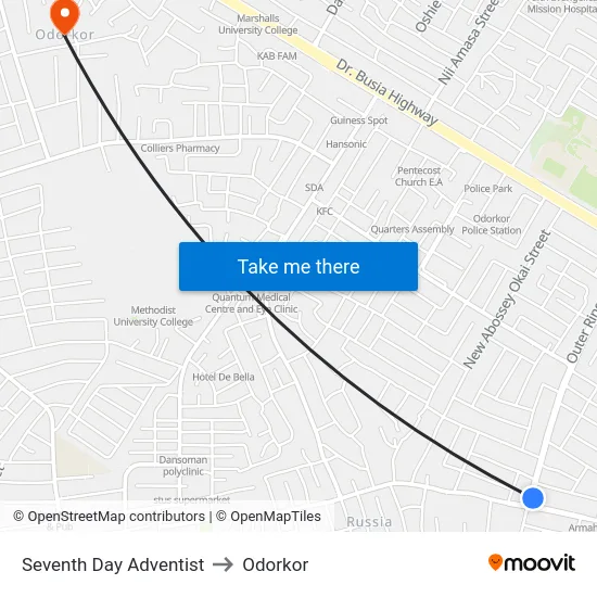 Seventh Day Adventist to Odorkor map