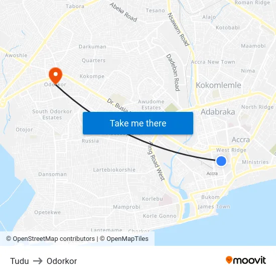 Tudu to Odorkor map