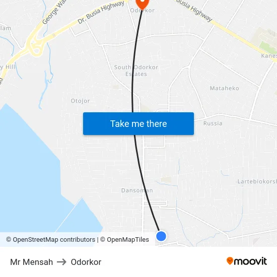 Mr Mensah to Odorkor map