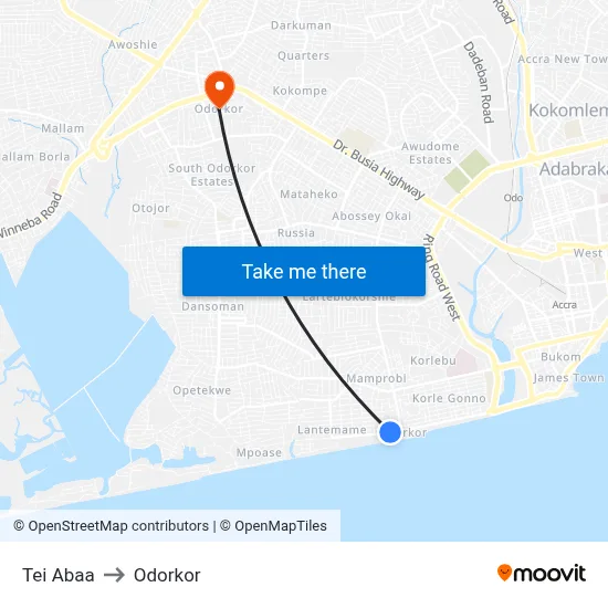 Tei Abaa to Odorkor map