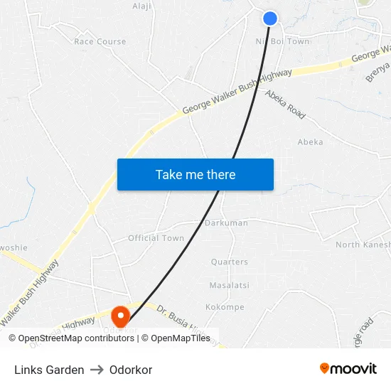 Links Garden to Odorkor map