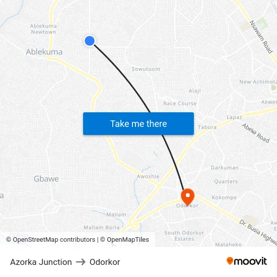 Azorka Junction to Odorkor map