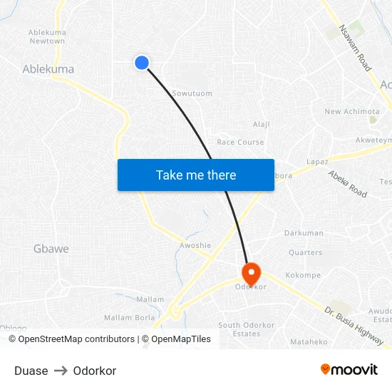 Duase to Odorkor map