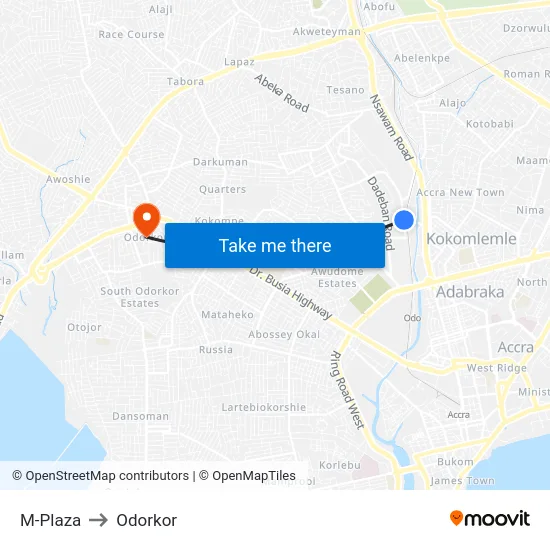M-Plaza to Odorkor map