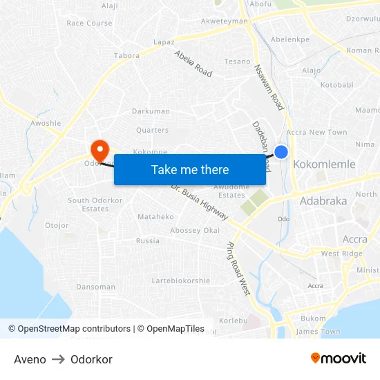 Aveno to Odorkor map