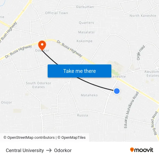 Central University to Odorkor map