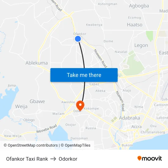Ofankor Taxi Rank to Odorkor map