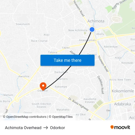 Achimota Overhead to Odorkor map