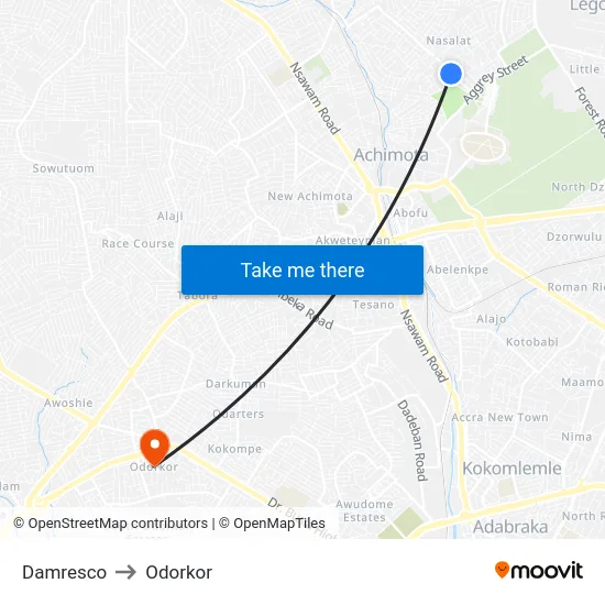Damresco to Odorkor map