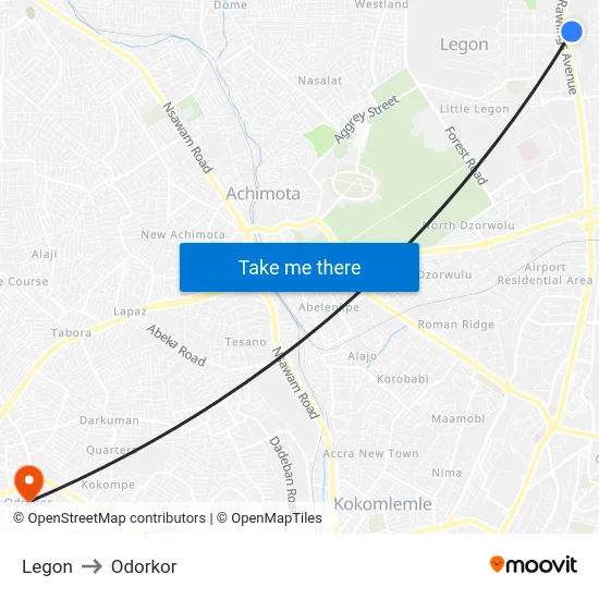 Legon to Odorkor map