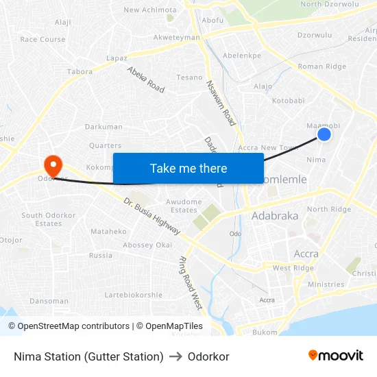 Nima Station (Gutter Station) to Odorkor map