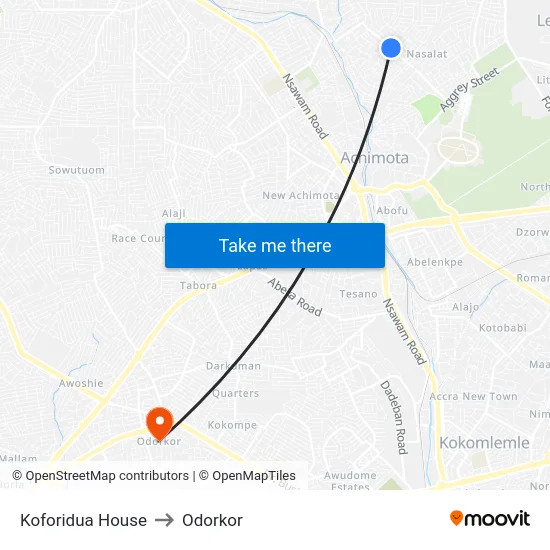 Koforidua House to Odorkor map