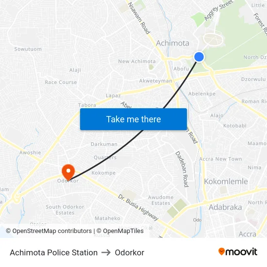 Achimota Police Station to Odorkor map
