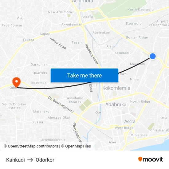 Kankudi to Odorkor map