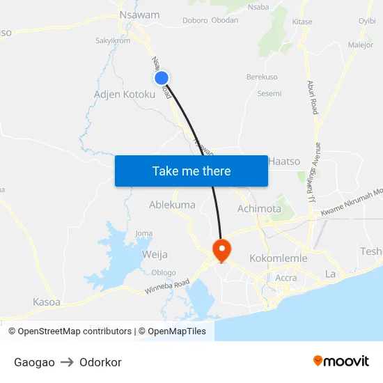 Gaogao to Odorkor map