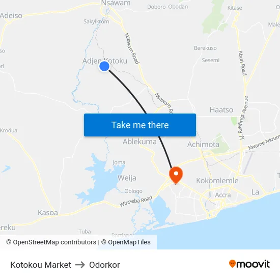 Kotokou Market to Odorkor map