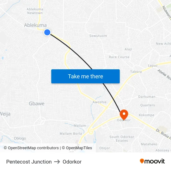 Pentecost Junction to Odorkor map