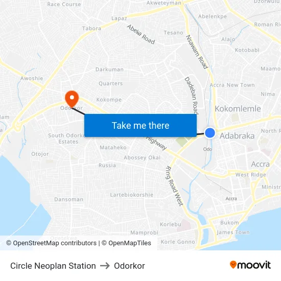 Circle Neoplan Station to Odorkor map