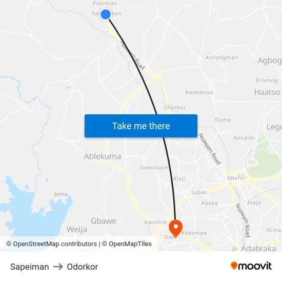 Sapeiman to Odorkor map