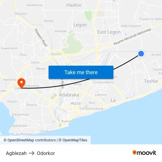 Agblezah to Odorkor map