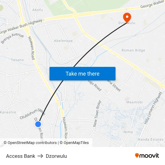 Access Bank to Dzorwulu map