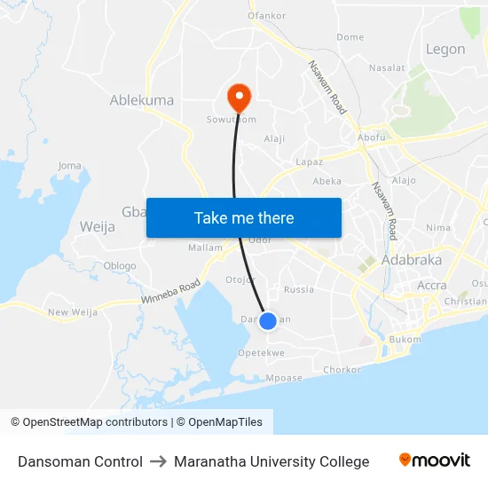 Dansoman Control to Maranatha University College map