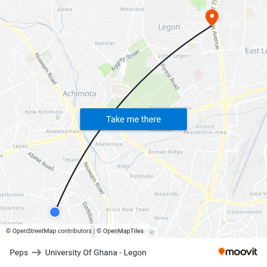 Peps to University Of Ghana - Legon map