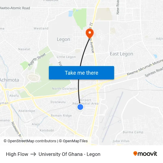 High Flow to University Of Ghana - Legon map
