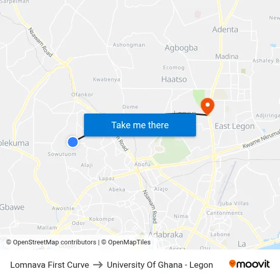 Lomnava First Curve to University Of Ghana - Legon map