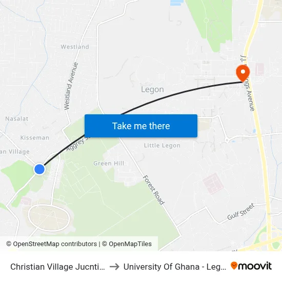 Christian Village Jucntion to University Of Ghana - Legon map